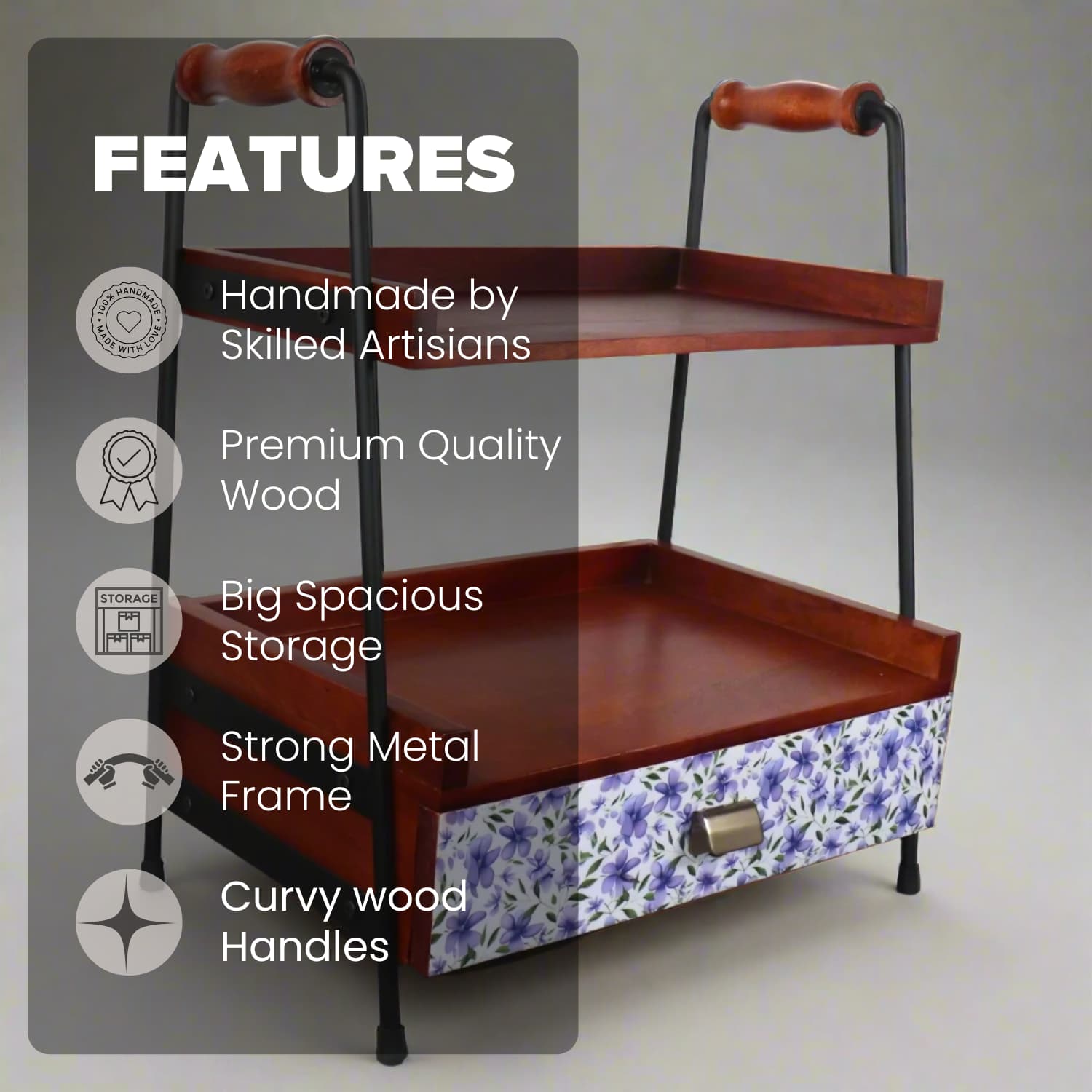 Loosebucket Whispering petals wooden kitchen organizer displaying the Features