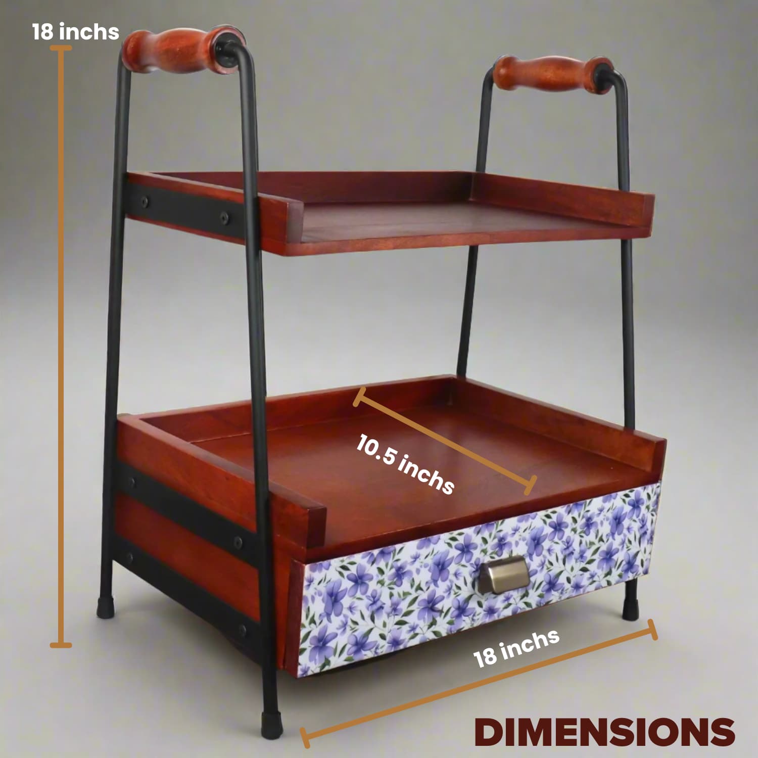 Loosebucket Whispering petals wooden kitchen organizer displaying Dimensions