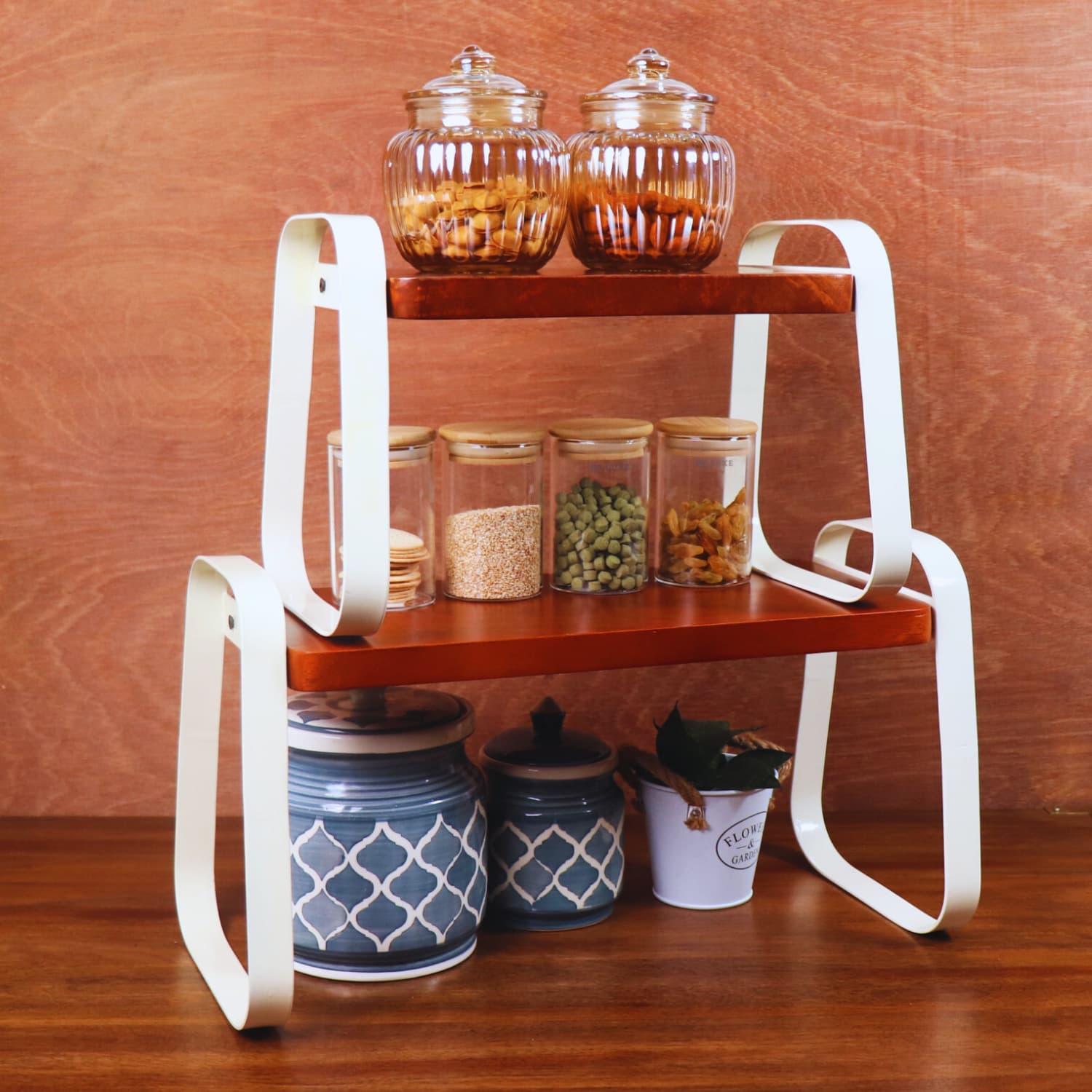 The Stackable wooden  kitchen Organizer set of 2
