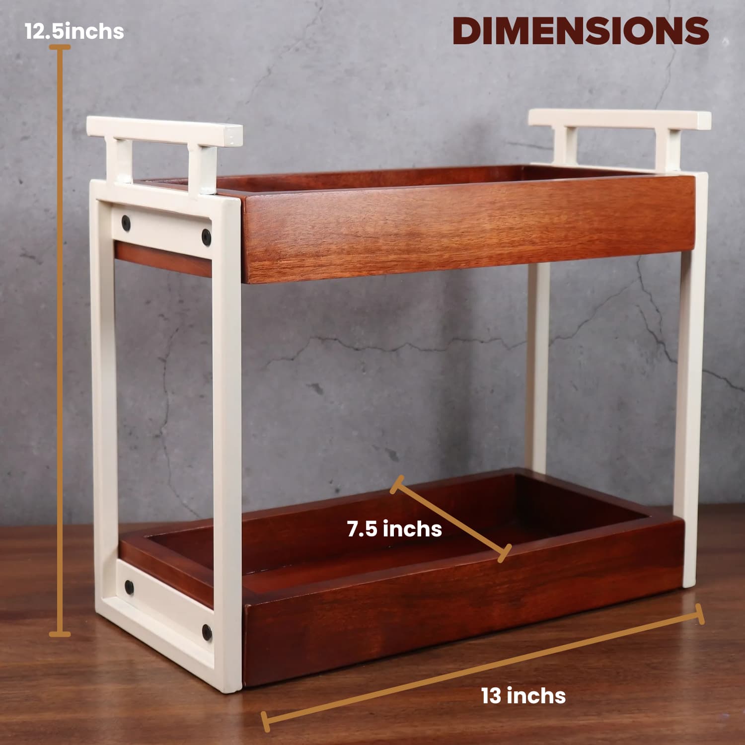 Loosebucket  Blanc Wooden kitchen organizer displaying the dimensions
