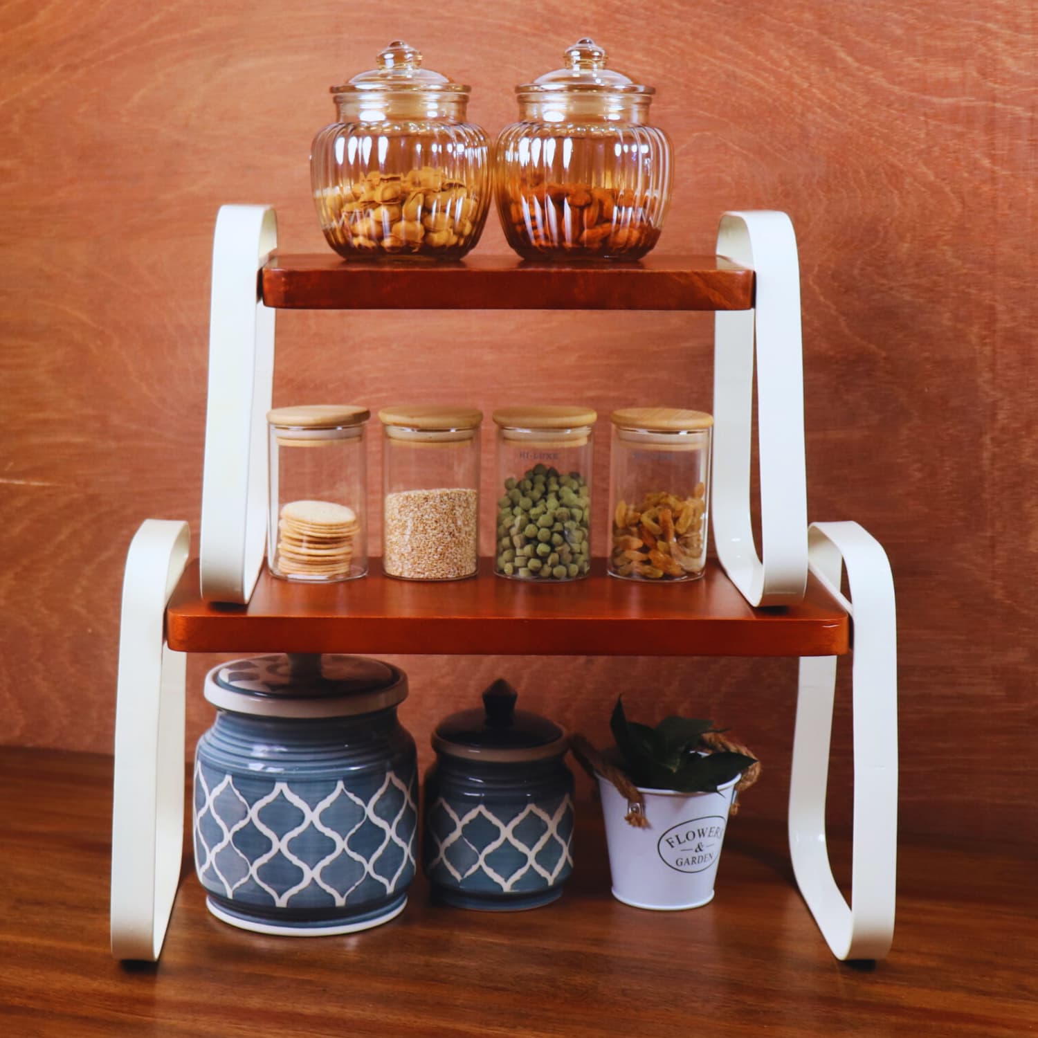The Stackable wooden  kitchen Organizer set of 2