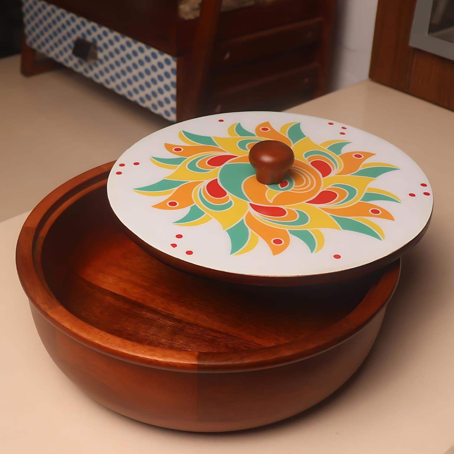 Best Wooden Chapati box online India Rangoli Edition