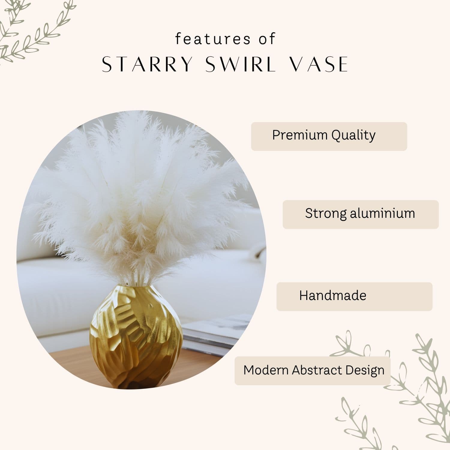 Loosebucket Starry Swirl Vase with features listed on a white background