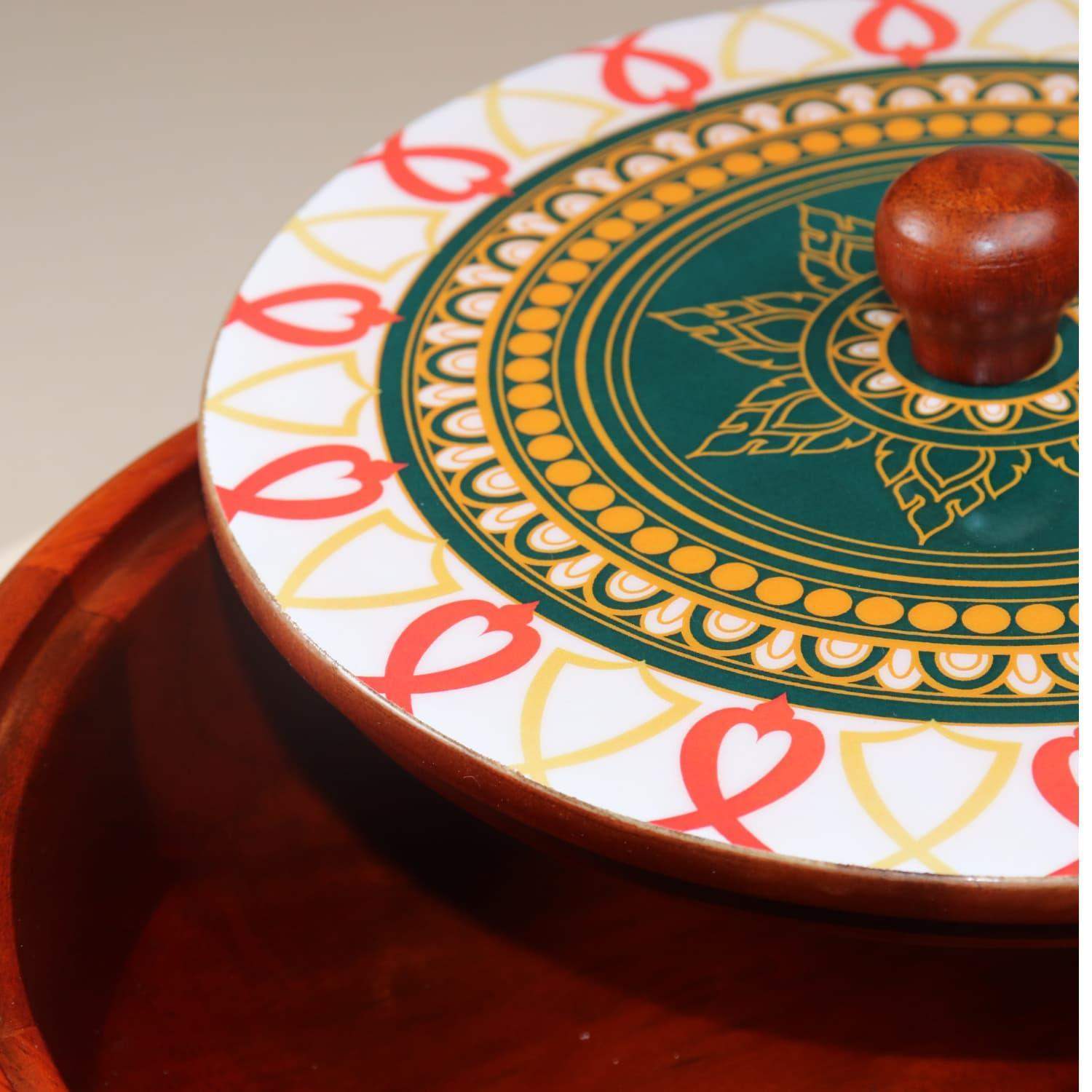 Best Wooden Chapati box in India Mandala Magic Edition