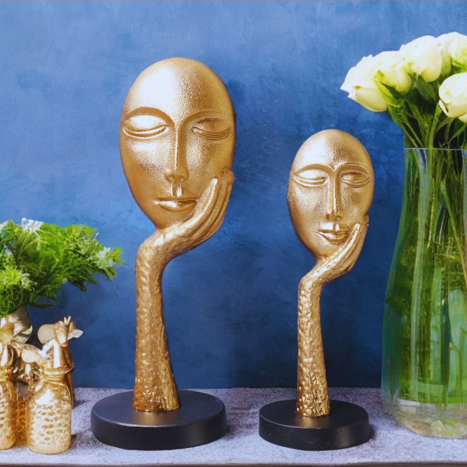 Thinking Lady face Sculpture Gold
