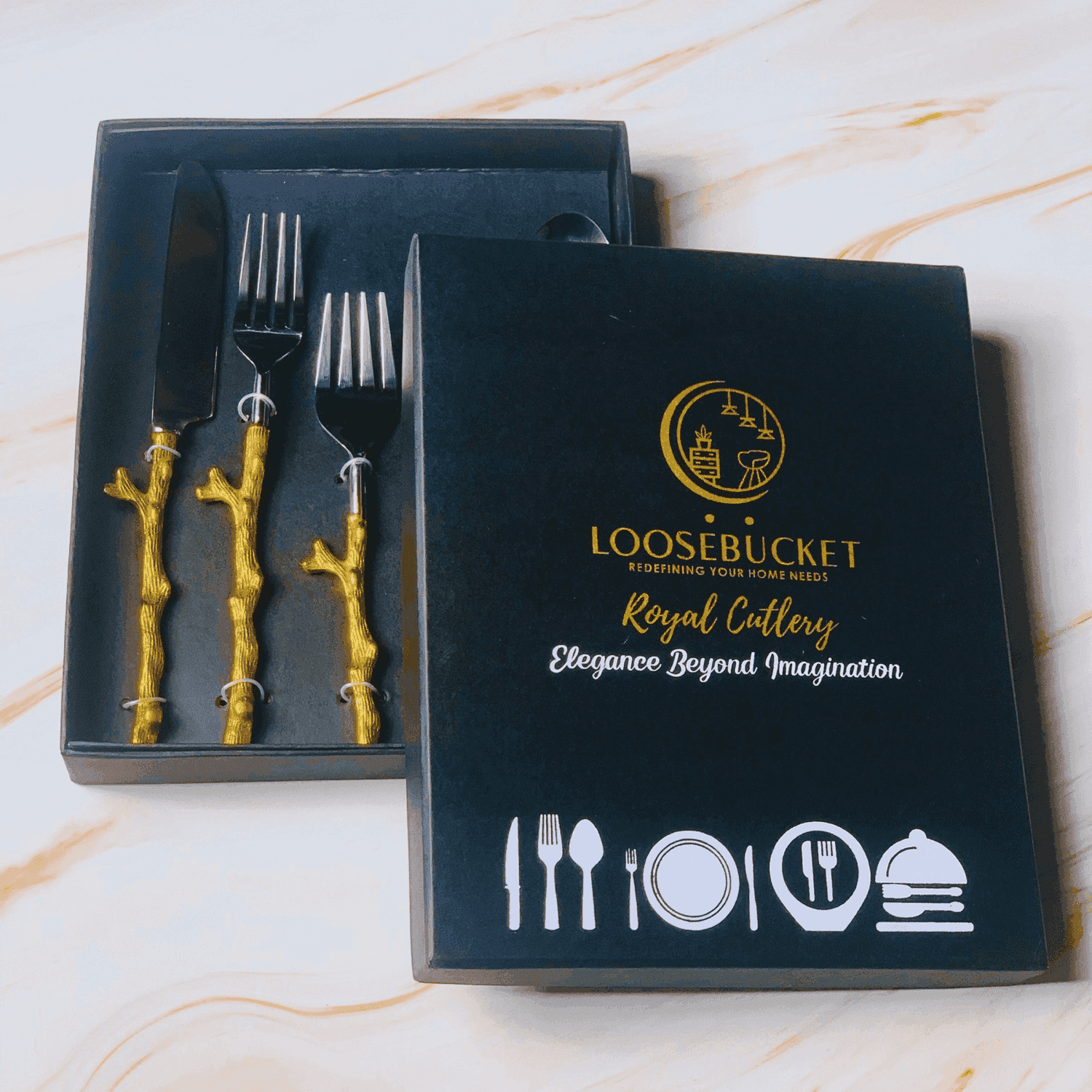 Silver shine & Gold PVD Coating Cutlery Set (The AURA Collection) - LOOSEBUCKET