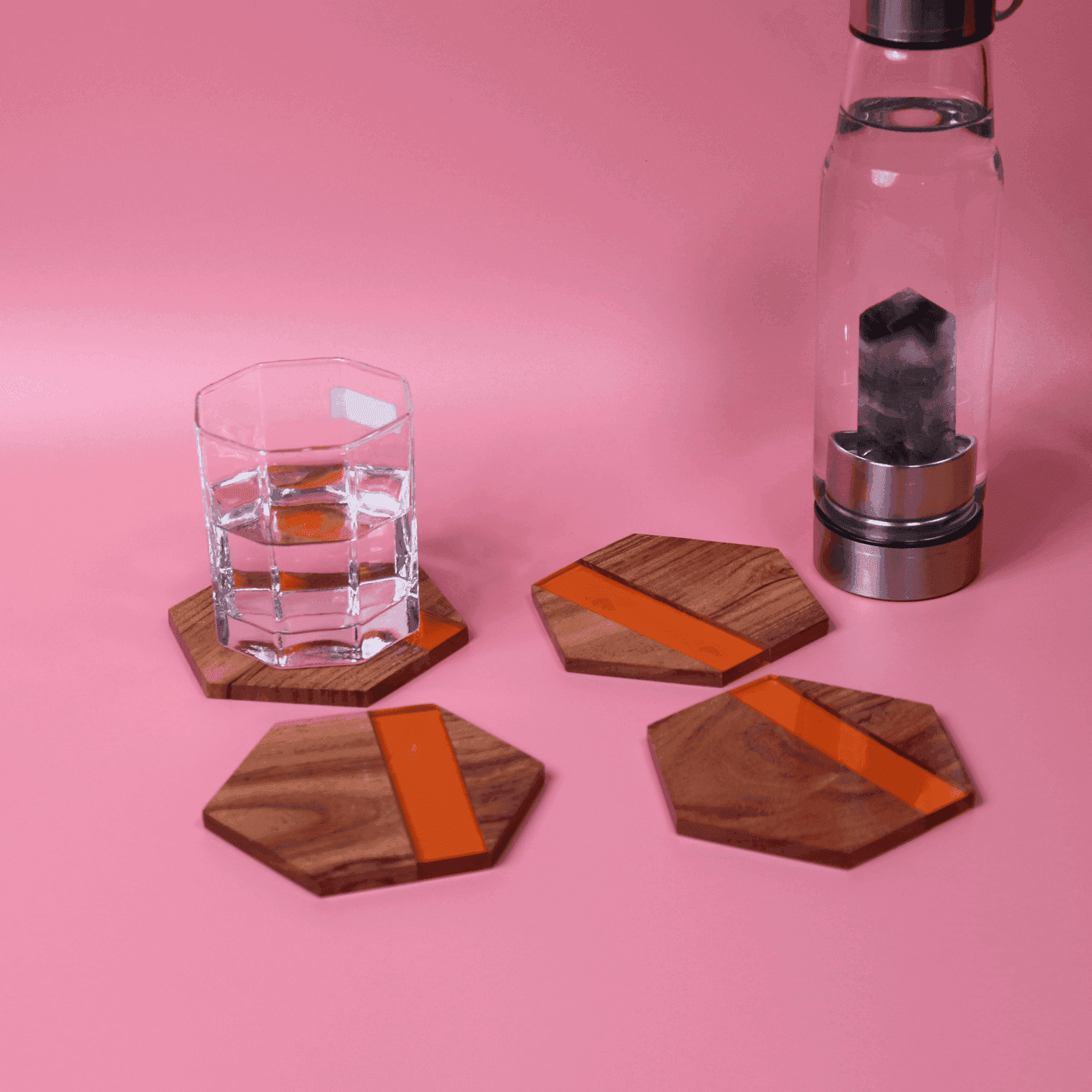 Acacia Wood & Epoxy Table coasters (The Orange ) - LOOSEBUCKET