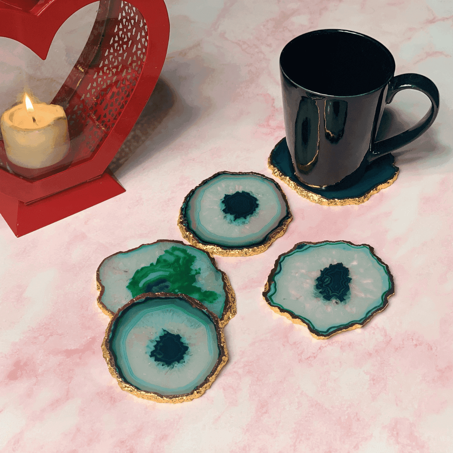 Green Agate Handcrafted Luxury Coasters (Set of 5) - LOOSEBUCKET