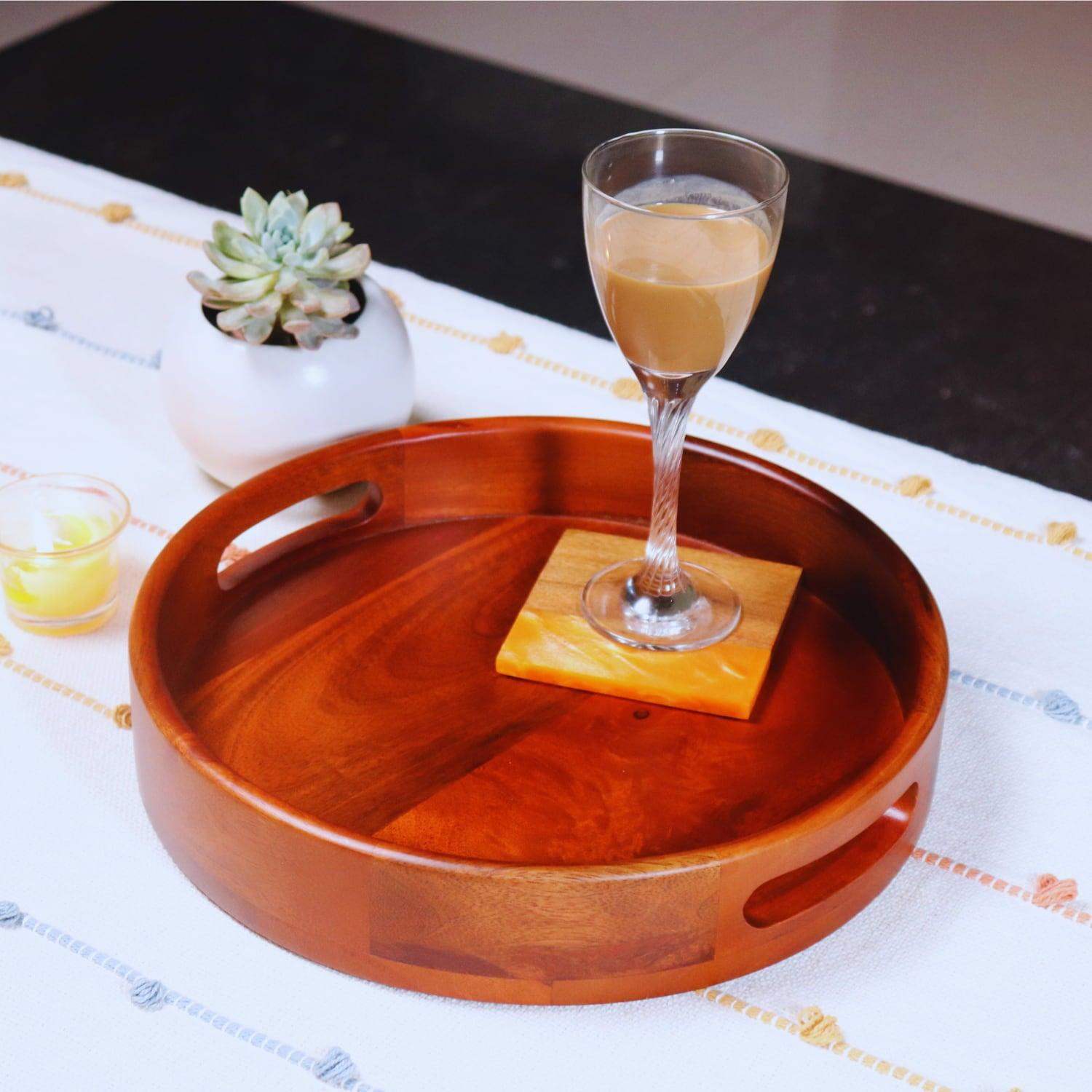 The Wooden Round Serving Tray (Natural Glossy Collection) - LOOSEBUCKET