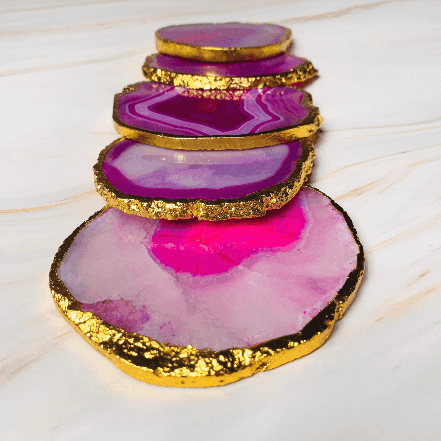 Pink Agate Handcrafted Luxury Coasters (Set of 5) - LOOSEBUCKET