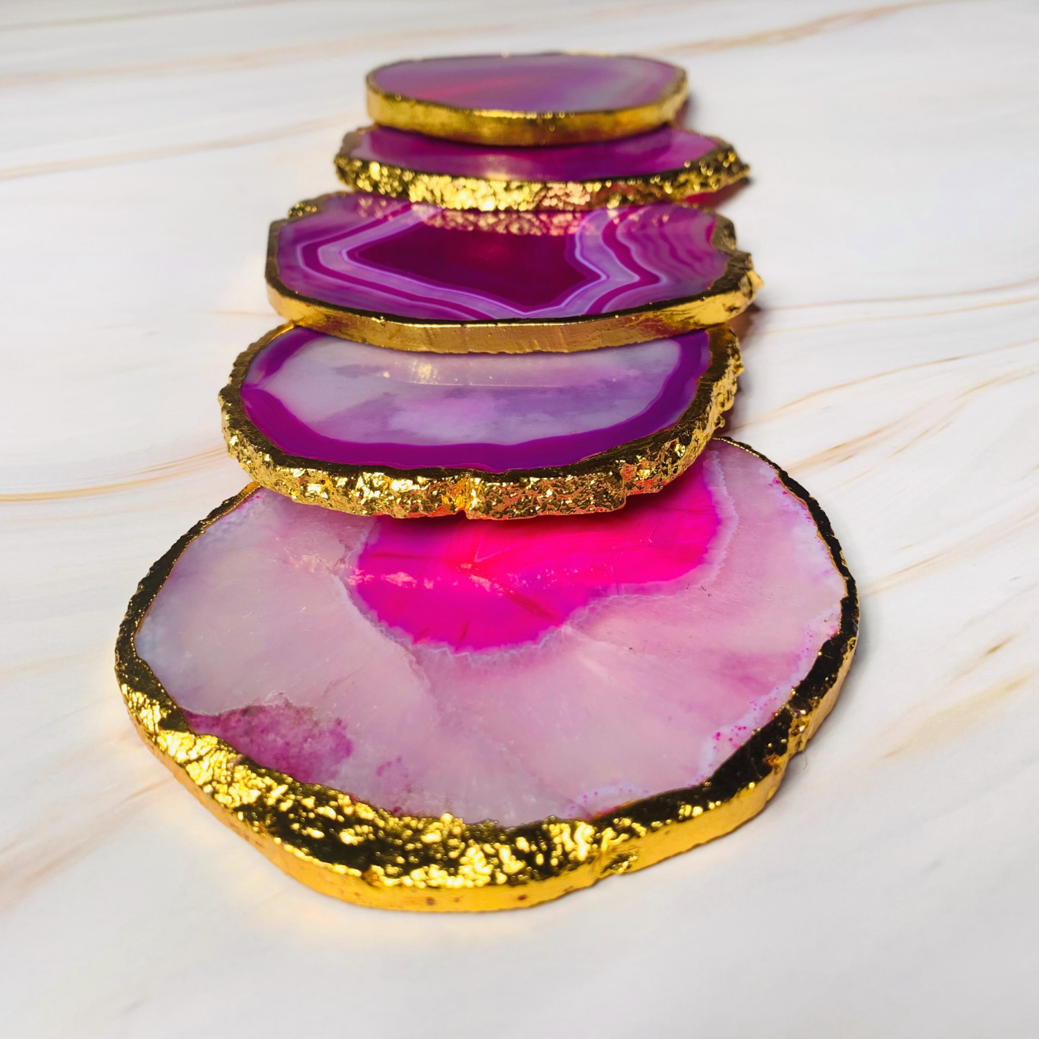 Pink Agate Handcrafted Luxury Coasters (Set of 5) - LOOSEBUCKET