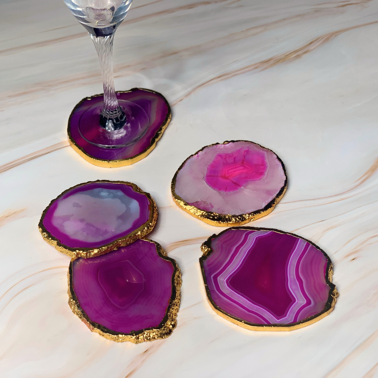 Pink Agate Handcrafted Luxury Coasters (Set of 5) - LOOSEBUCKET