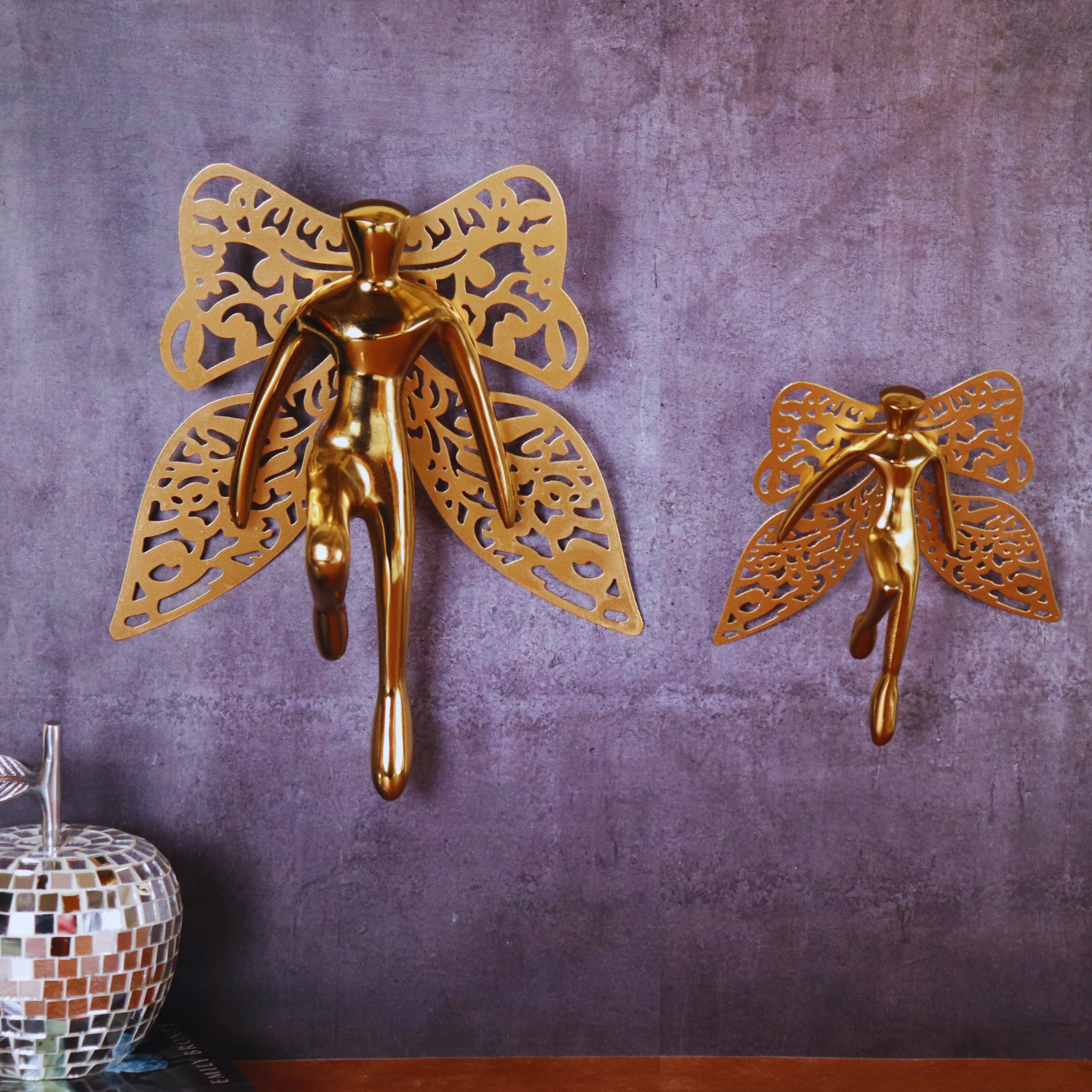 The Flying Angel Wall Metal Art in Gold finish - LOOSEBUCKET