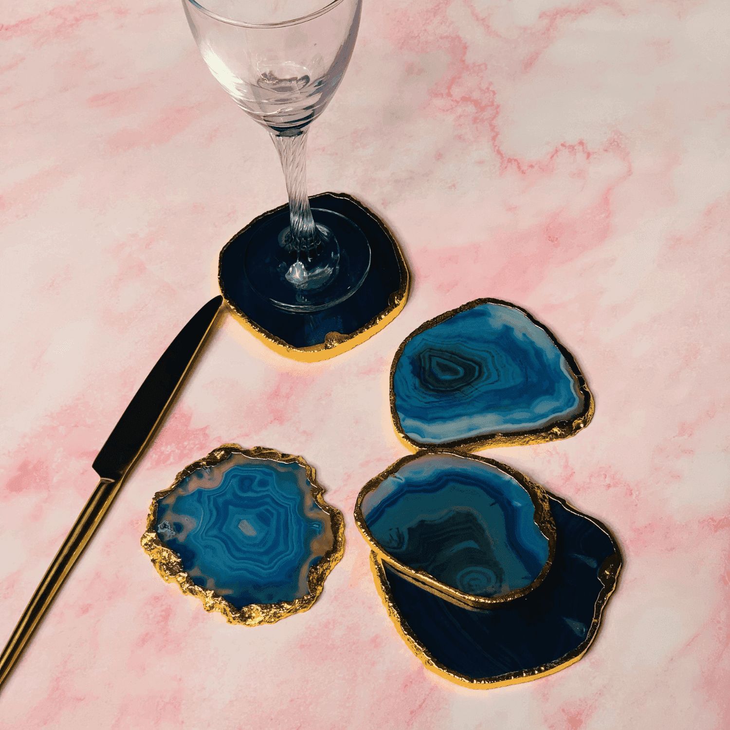 Blue Agate Handcrafted Luxury Coasters (Set of 5) - LOOSEBUCKET