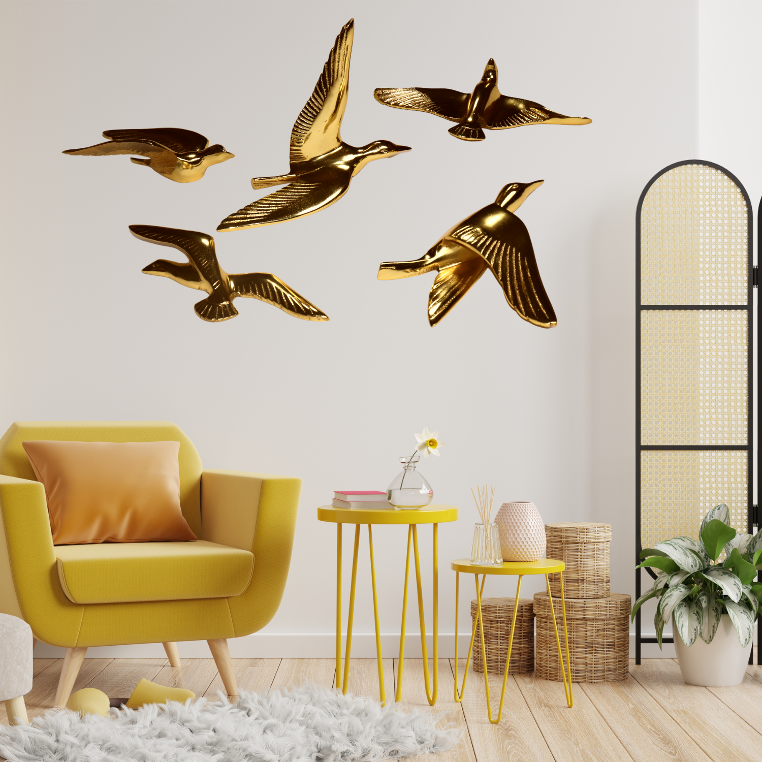 The Chirping Soul -Birds Wall Mount Décor (set of 5) Gold - LOOSEBUCKET