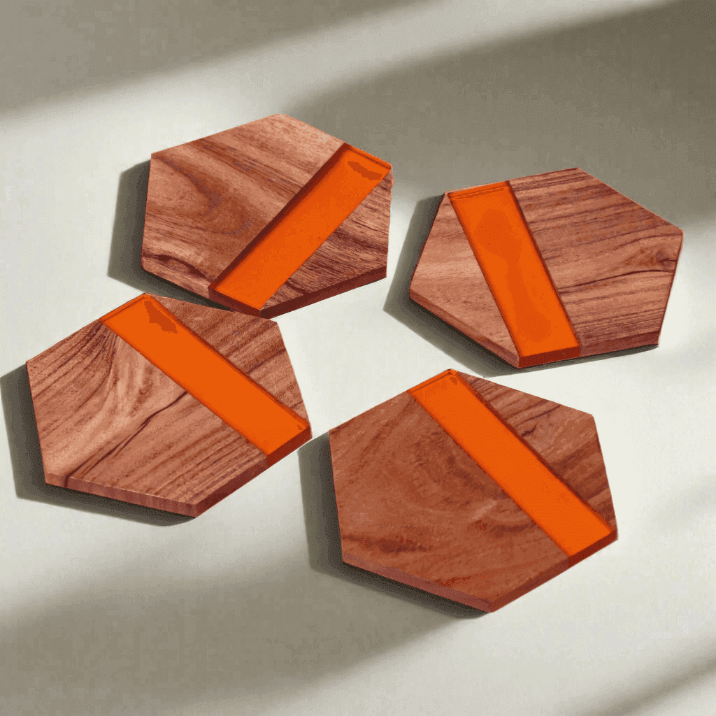 Acacia Wood & Epoxy Table coasters (The Orange ) - LOOSEBUCKET