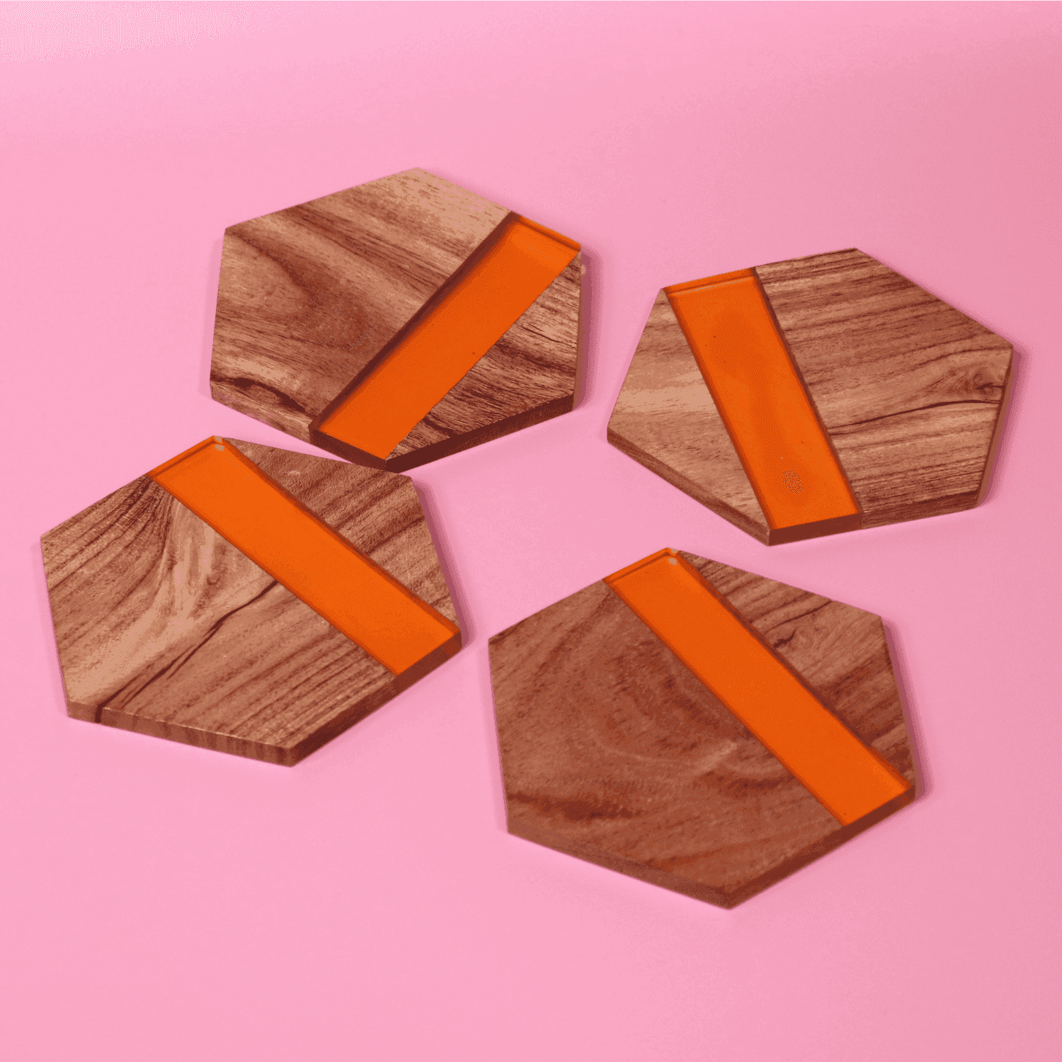 Acacia Wood & Epoxy Table coasters (The Orange ) - LOOSEBUCKET