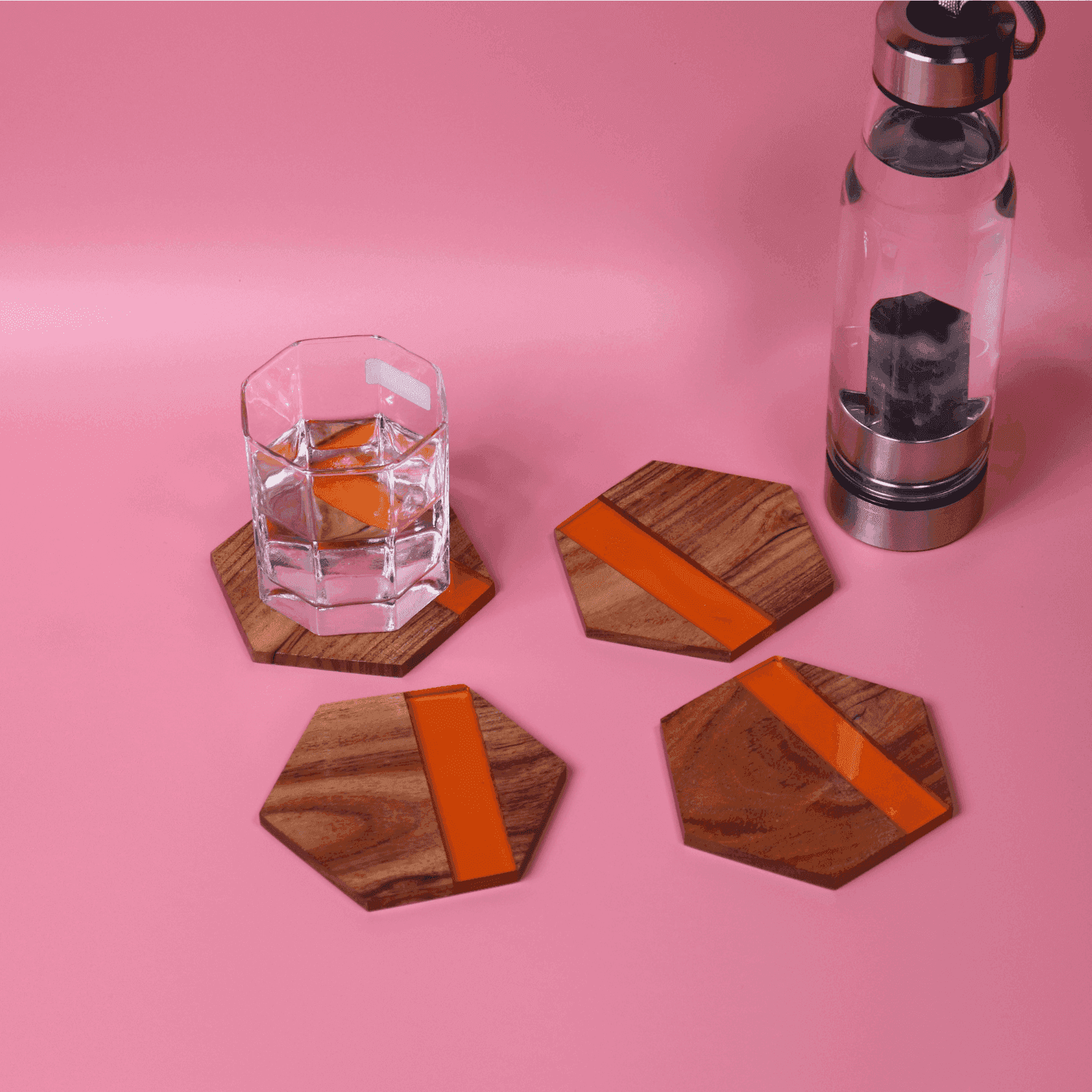 Acacia Wood & Epoxy Table coasters (The Orange ) - LOOSEBUCKET