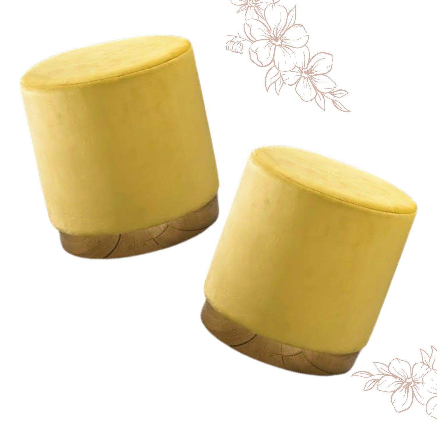 Wooden Yellow Velvet Stool - LOOSEBUCKET
