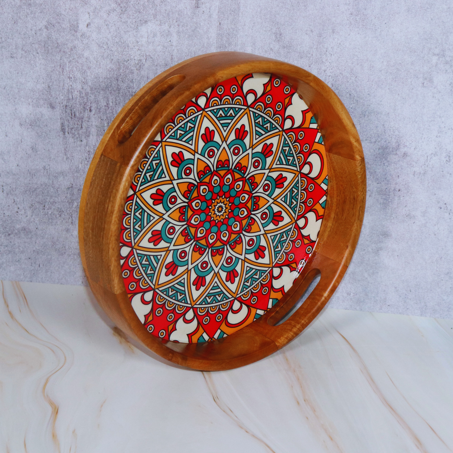 The Wooden Round  Mandala Serving Trays  (Mahogany Collection) - LOOSEBUCKET
