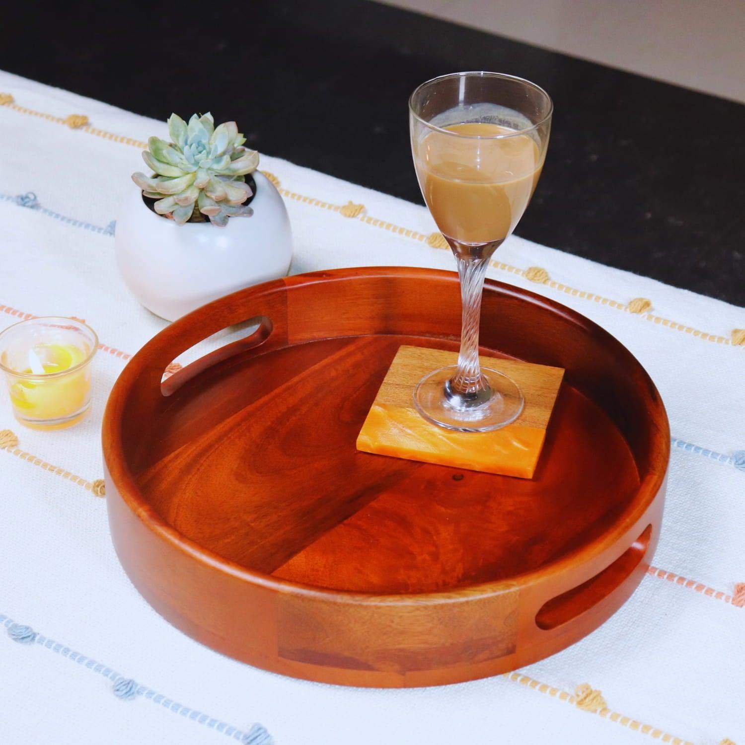 The Wooden Round Serving Tray (Natural Glossy Collection) - LOOSEBUCKET