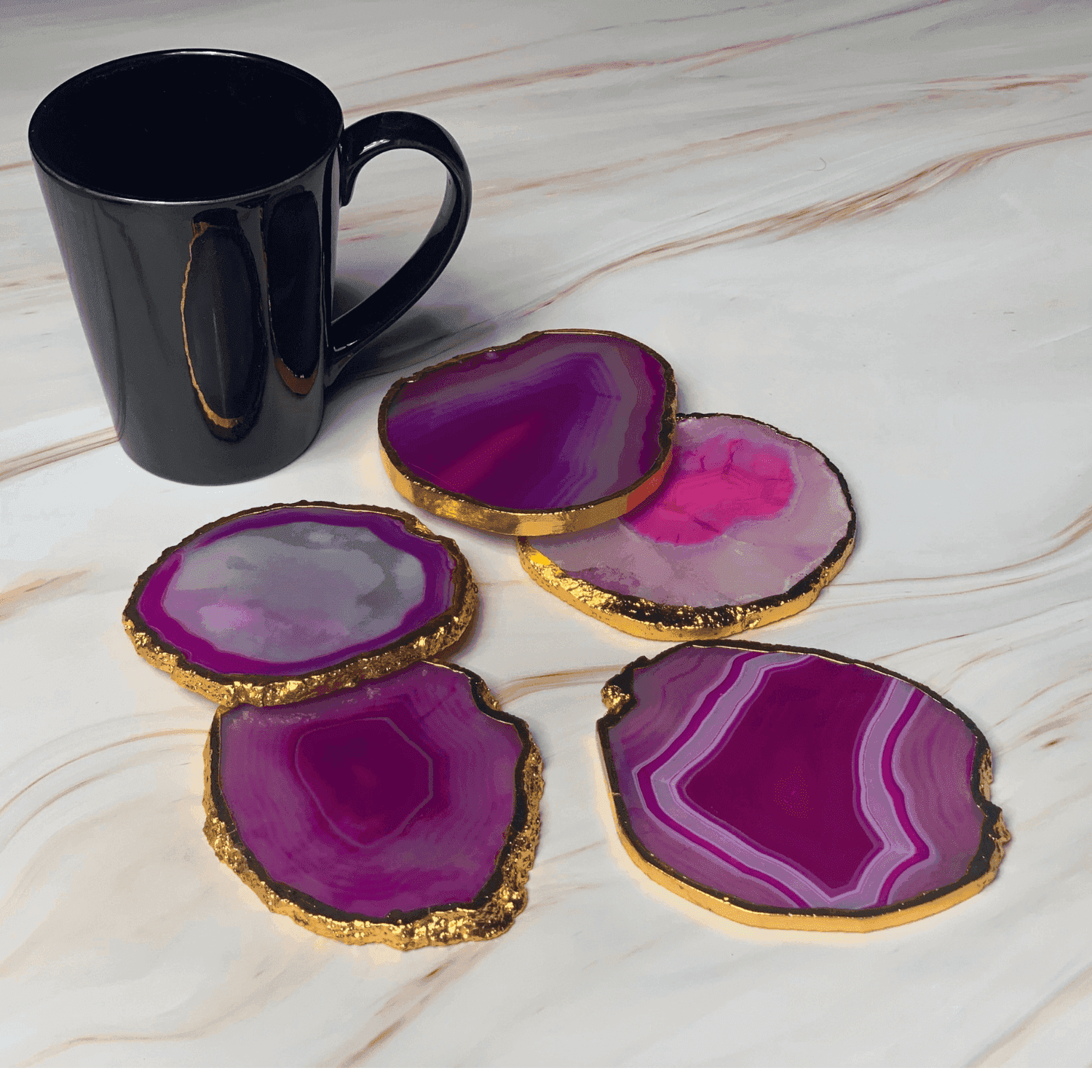 Pink Agate Handcrafted Luxury Coasters (Set of 5) - LOOSEBUCKET