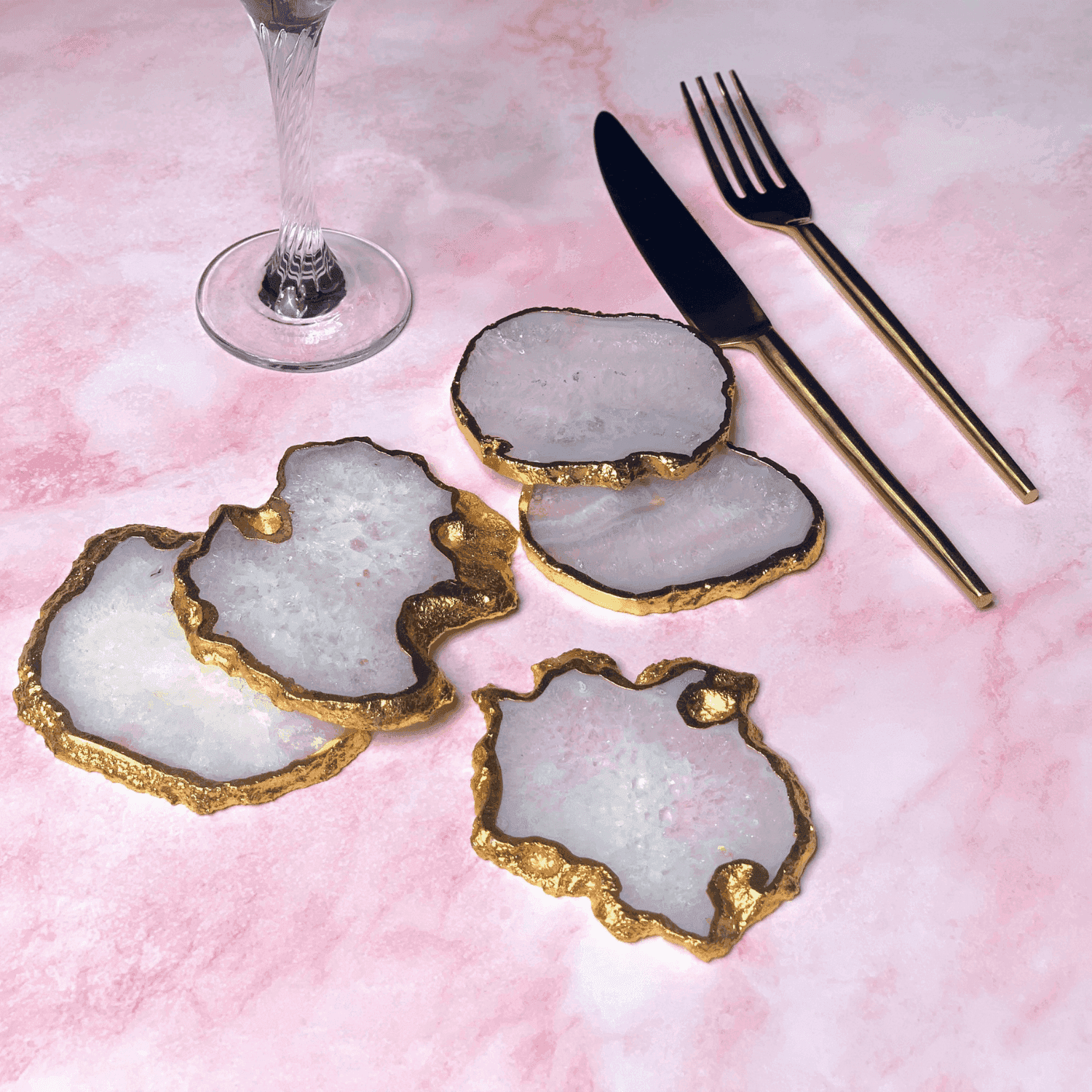 Natural White Agate Handcrafted Luxury Coasters (Set of 5) - LOOSEBUCKET