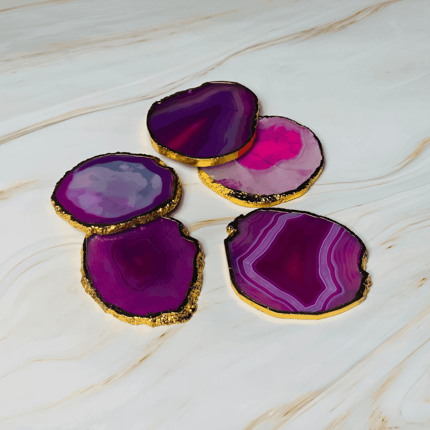 Pink Agate Handcrafted Luxury Coasters (Set of 5) - LOOSEBUCKET