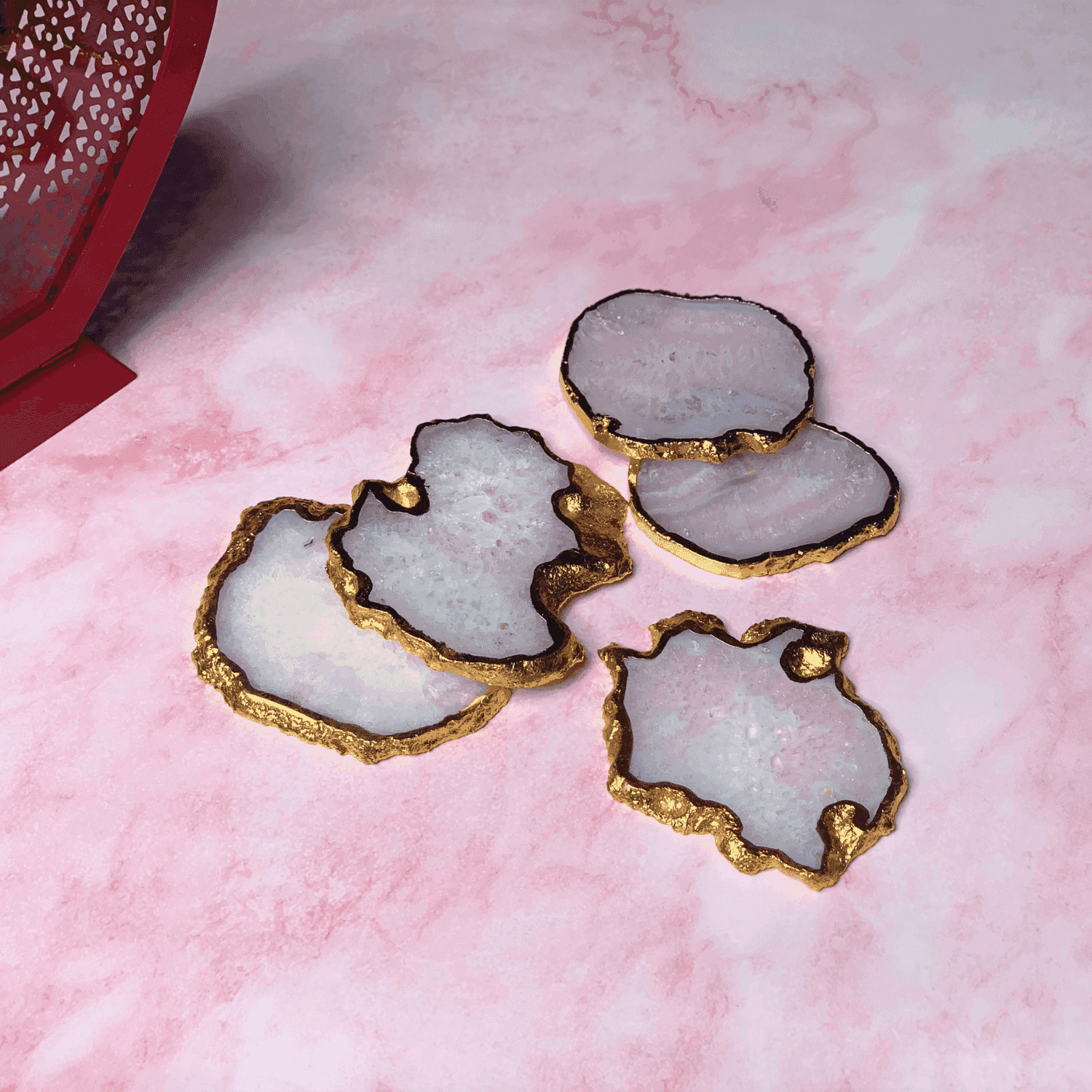 Natural White Agate Handcrafted Luxury Coasters (Set of 5) - LOOSEBUCKET