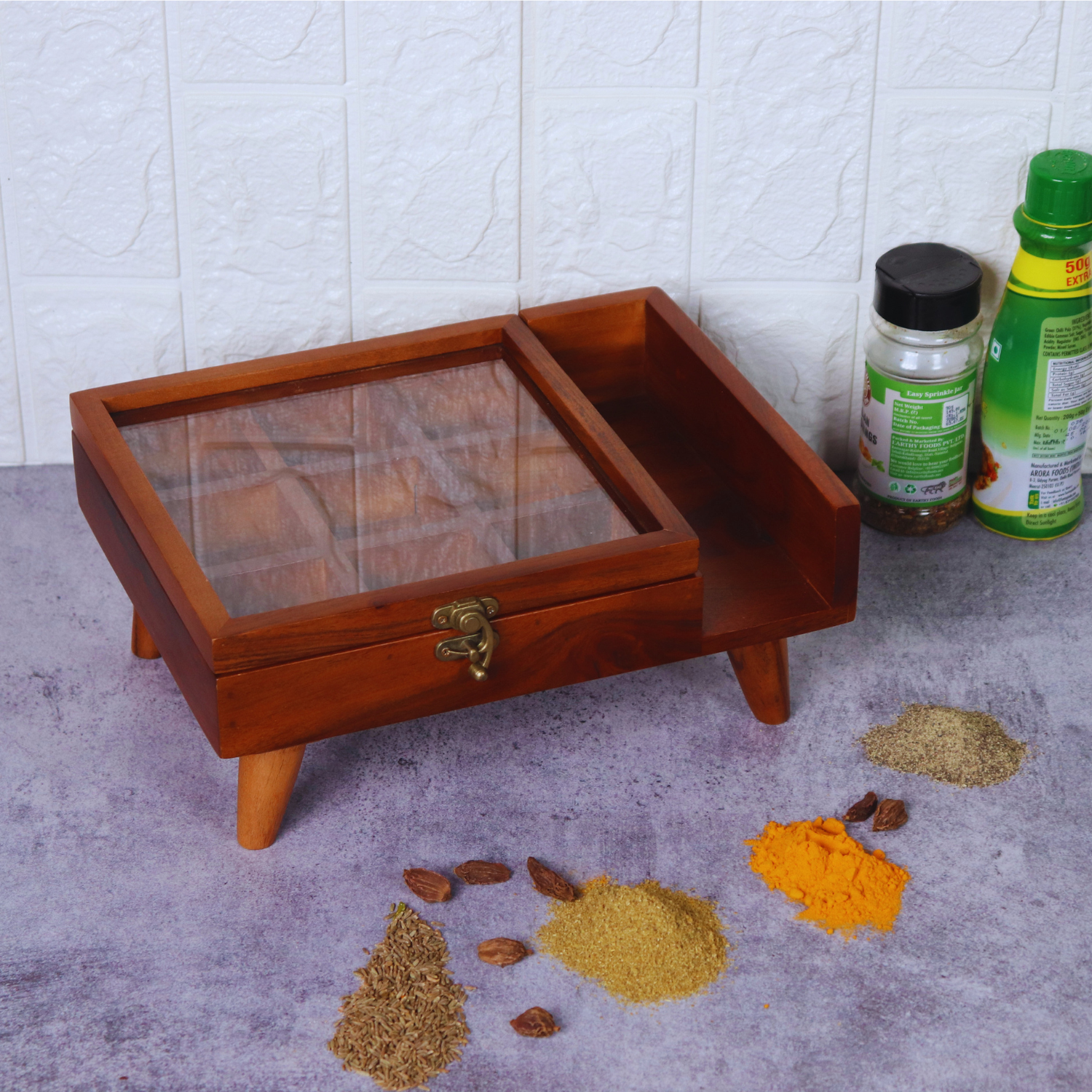 Acacia Wood legged Spice box - LOOSEBUCKET