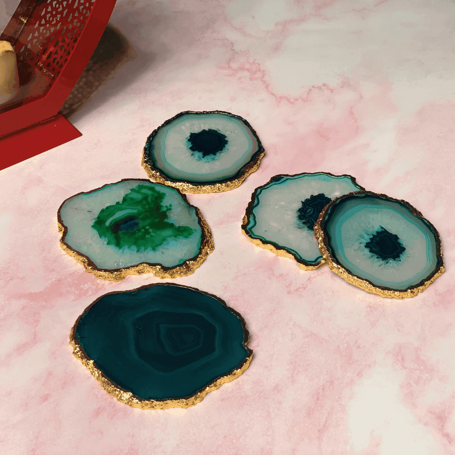 Green Agate Handcrafted Luxury Coasters (Set of 5) - LOOSEBUCKET