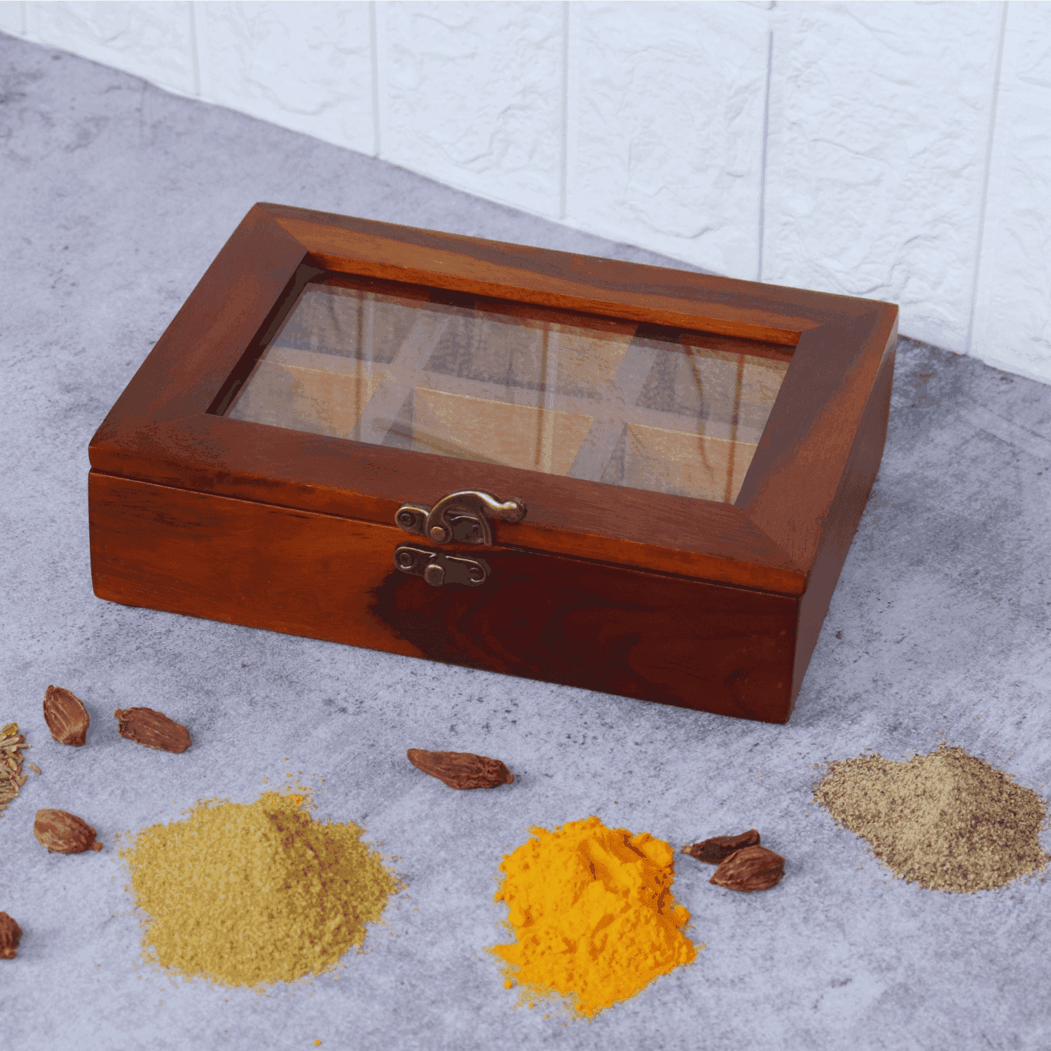 The Wooden Spice box  ( Six Compartment) - LOOSEBUCKET