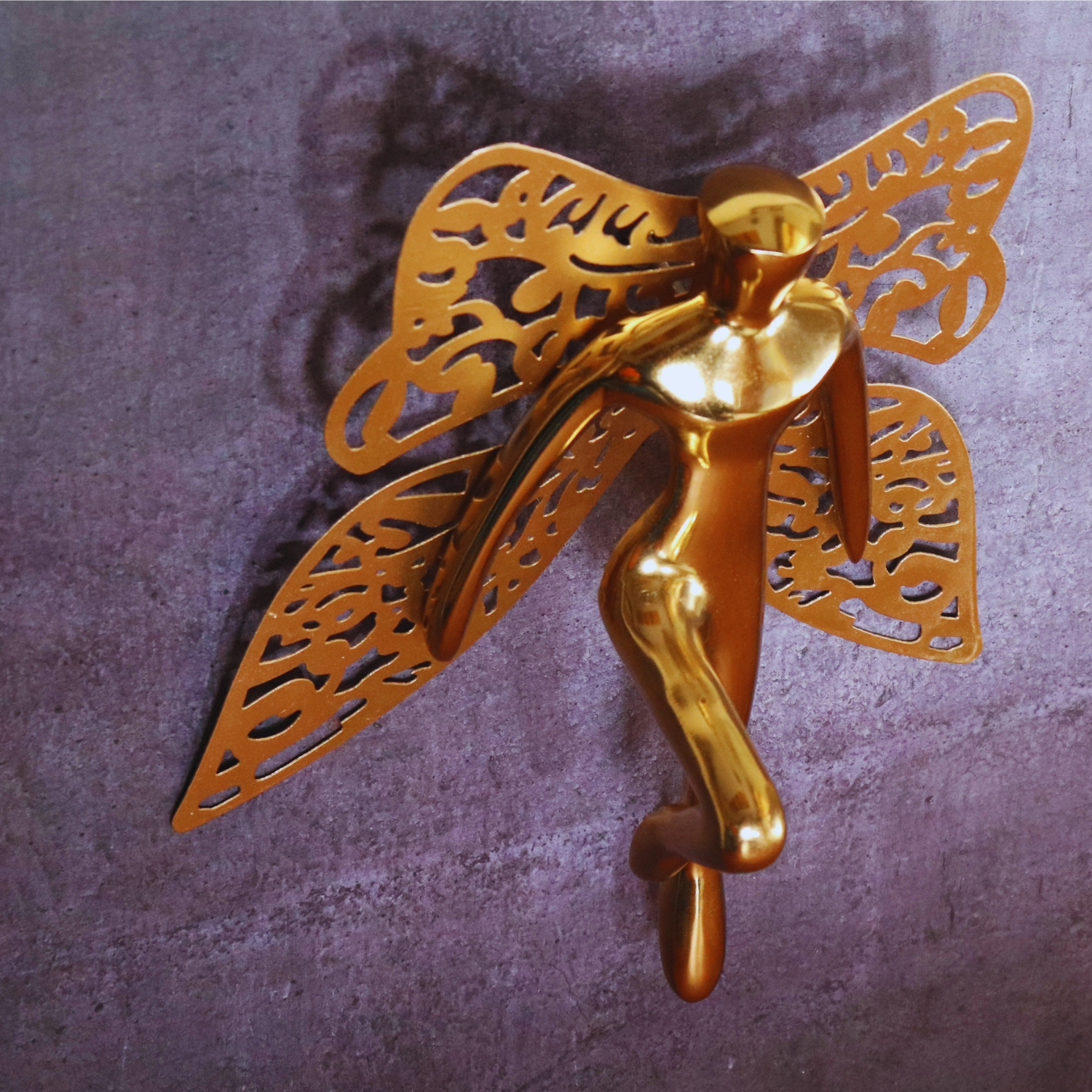 The Flying Angel Wall Metal Art in Gold finish - LOOSEBUCKET