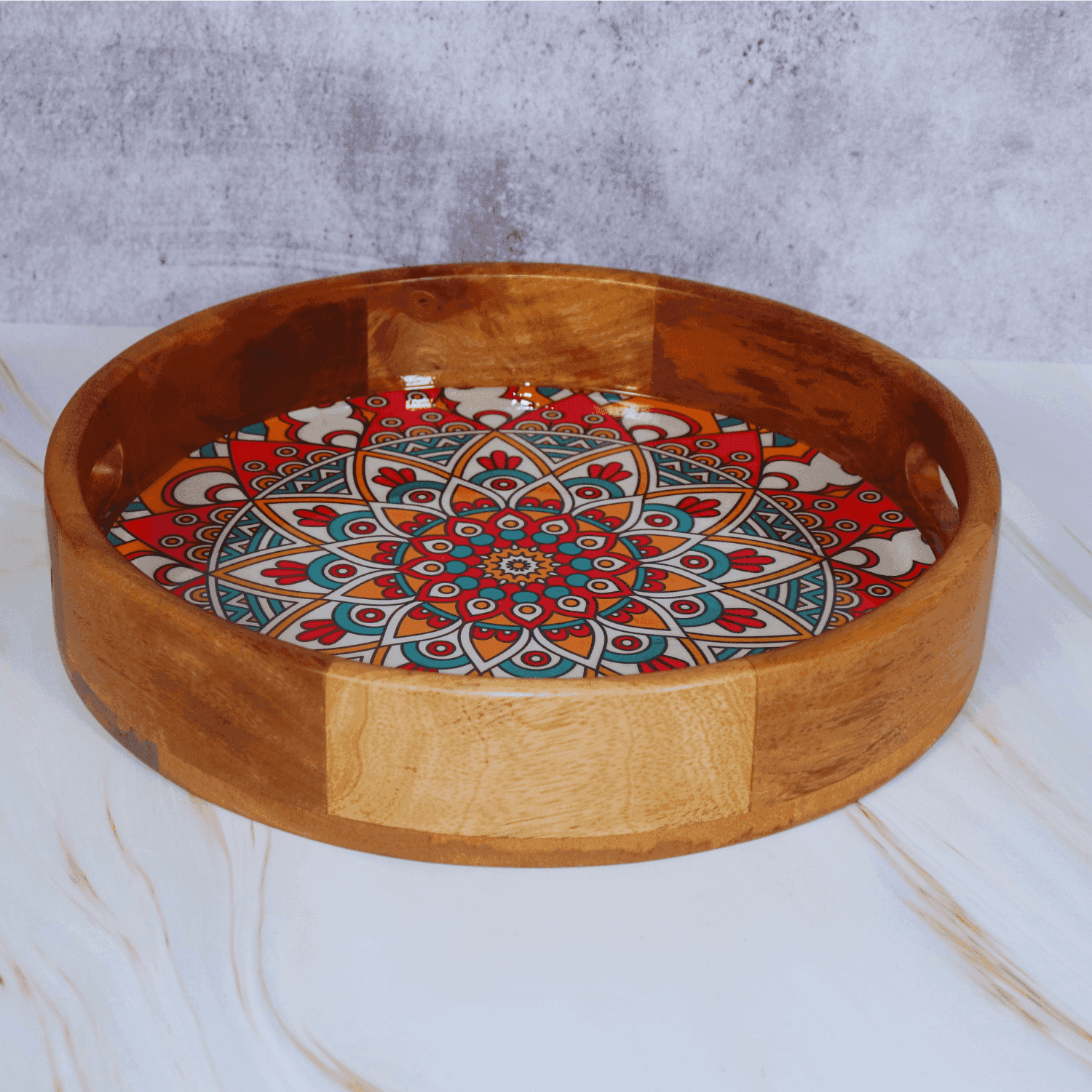 The Wooden Round  Mandala Serving Trays  (Mahogany Collection) - LOOSEBUCKET