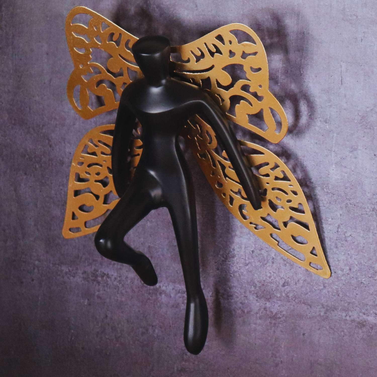 The Flying Angel Wall Metal Art in Black finish - LOOSEBUCKET