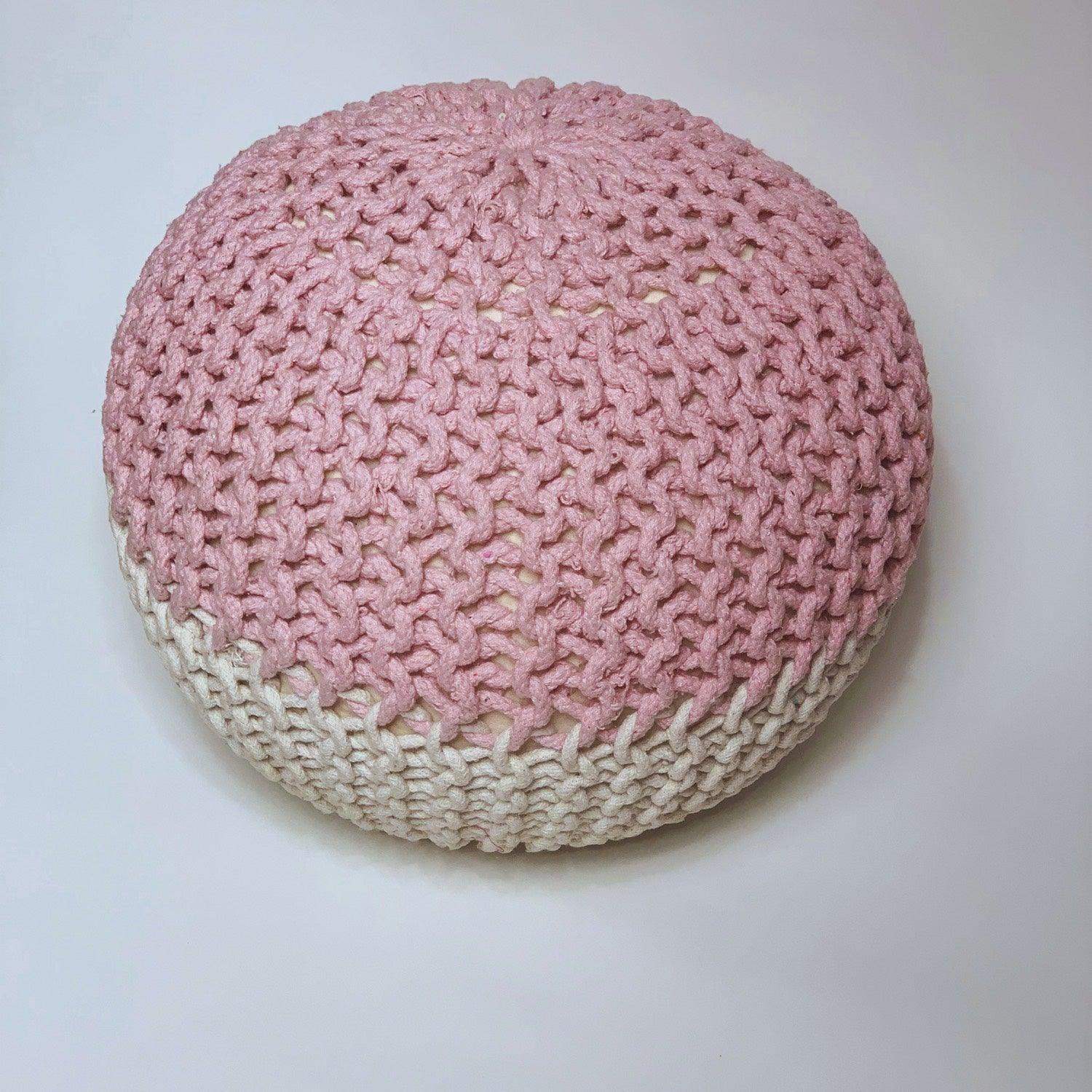 Round  Jute Pouffe (The Pink & White Royal) - LOOSEBUCKET