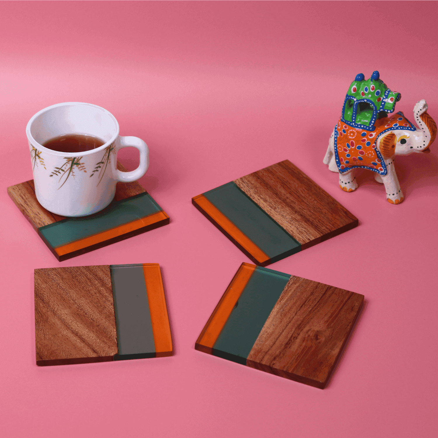 Acacia & Epoxy wood Table coasters (The Green Deck) - LOOSEBUCKET
