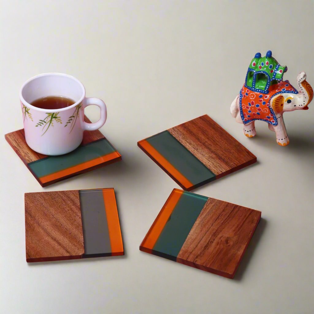 Acacia & Epoxy wood Table coasters (The Green Deck) - LOOSEBUCKET