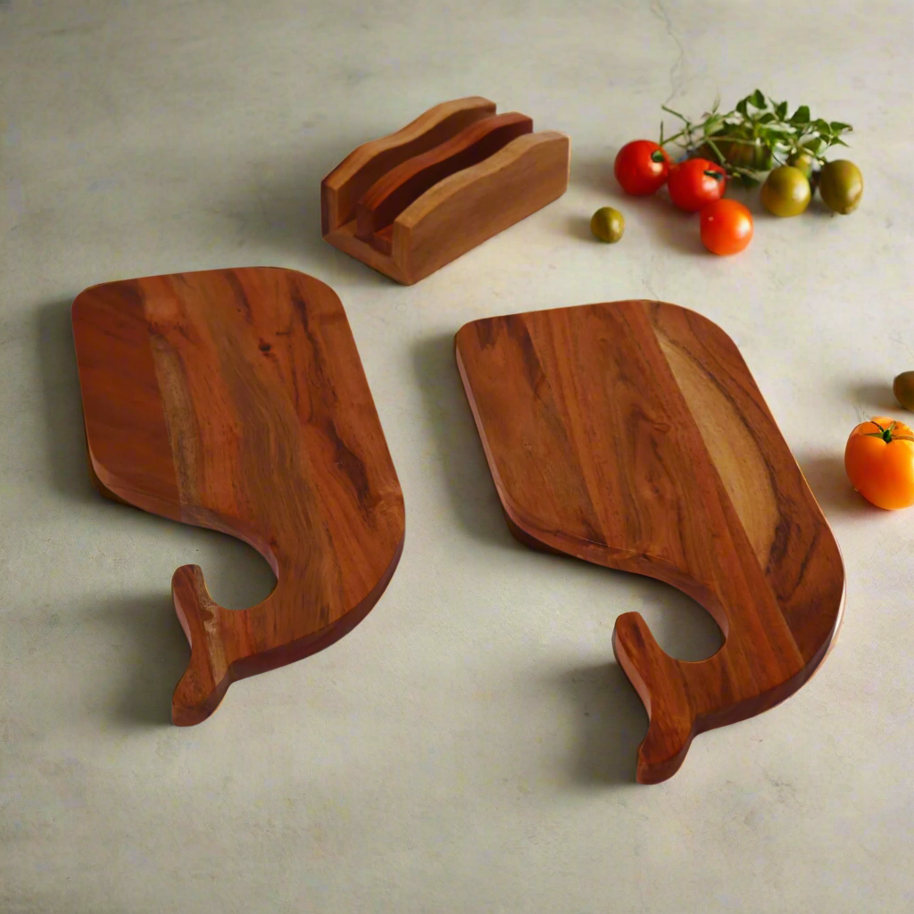 Chopping board with stand (Whales Tales Wave) - LOOSEBUCKET