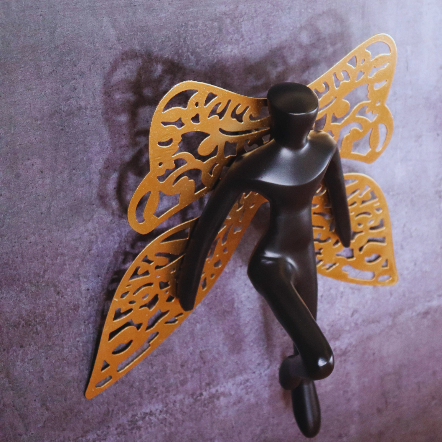 The Flying Angel Wall Metal Art in Black finish - LOOSEBUCKET