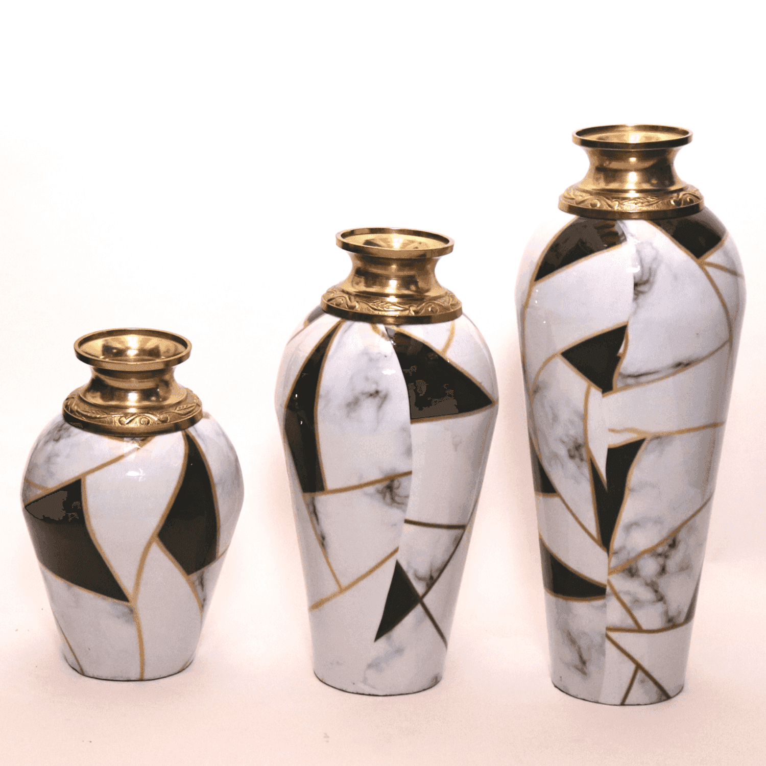 The White Polar Metal Vase with Meena Work (Set of 3) - LOOSEBUCKET