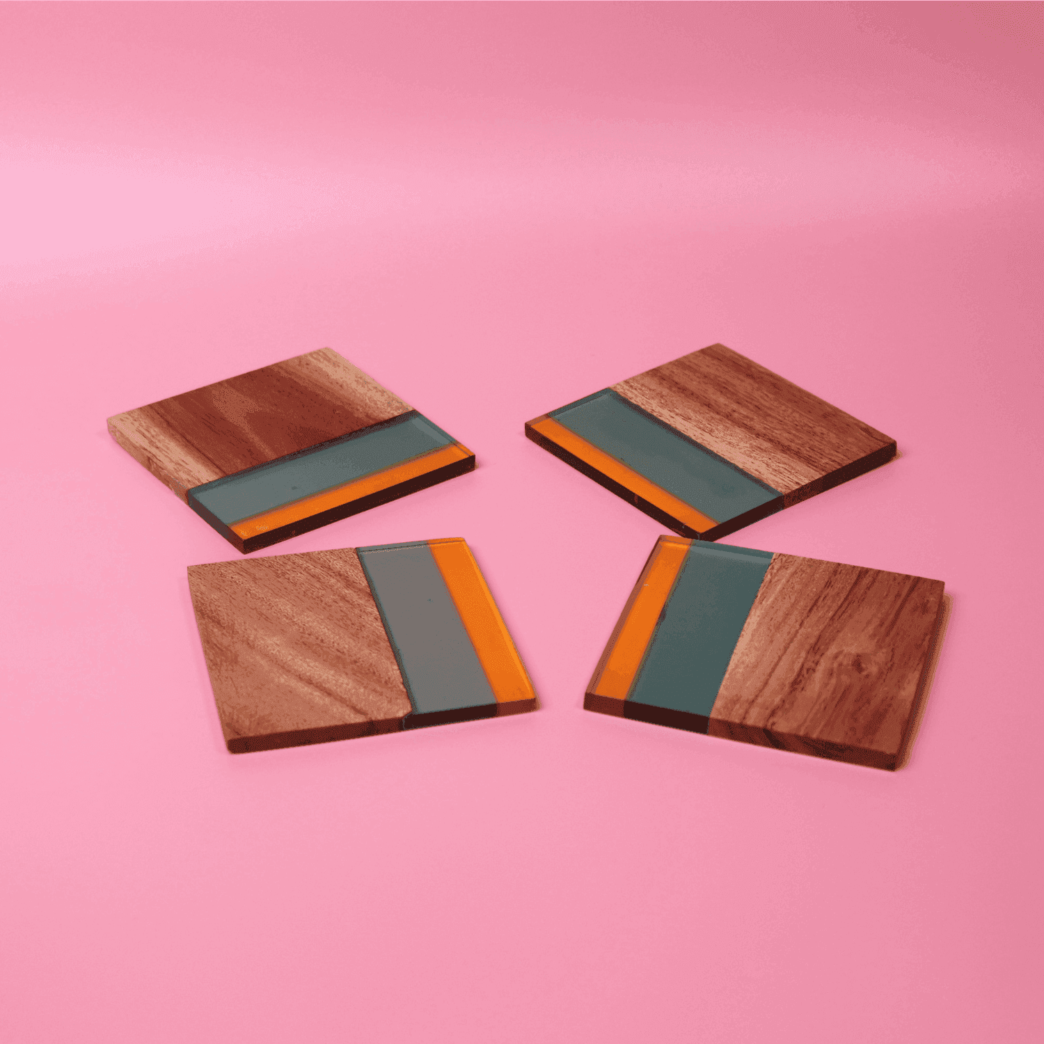 Acacia & Epoxy wood Table coasters (The Green Deck) - LOOSEBUCKET