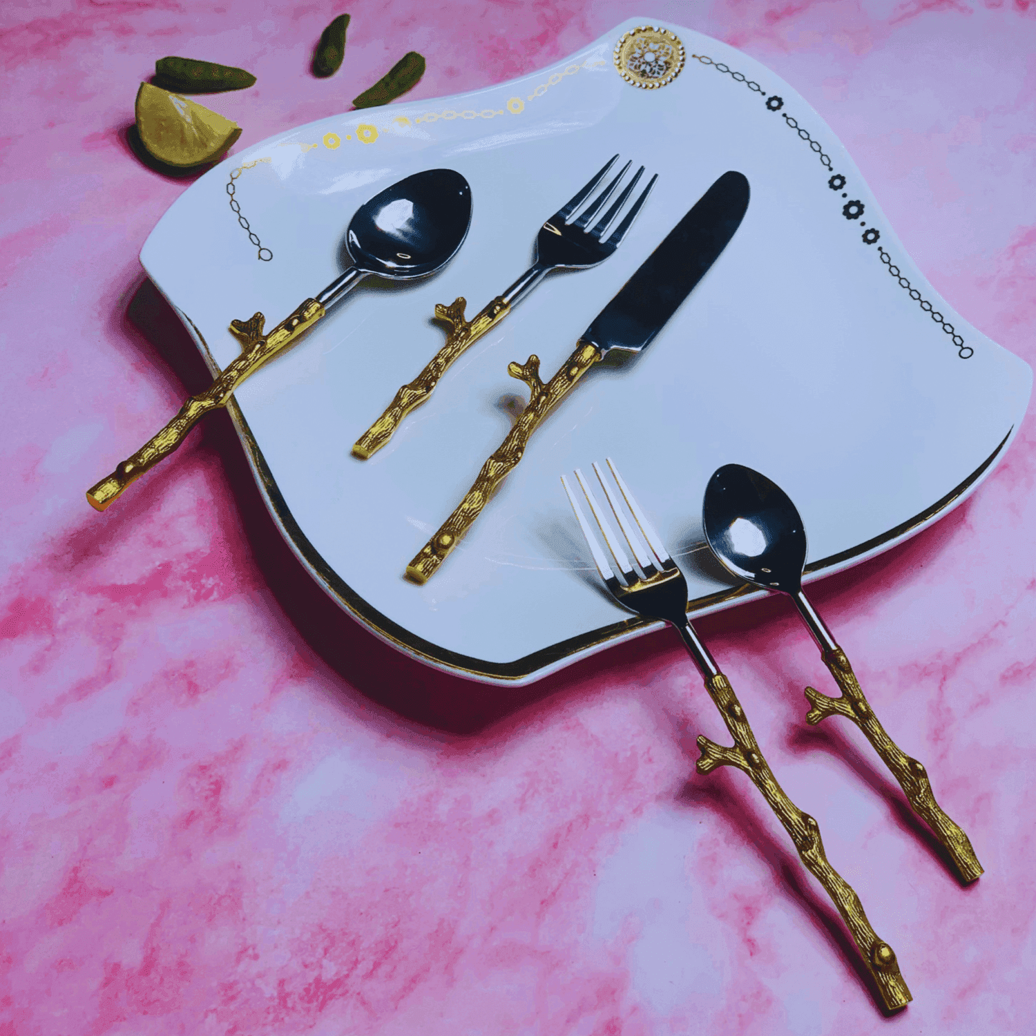 Silver shine & Gold PVD Coating Cutlery Set (The AURA Collection) - LOOSEBUCKET