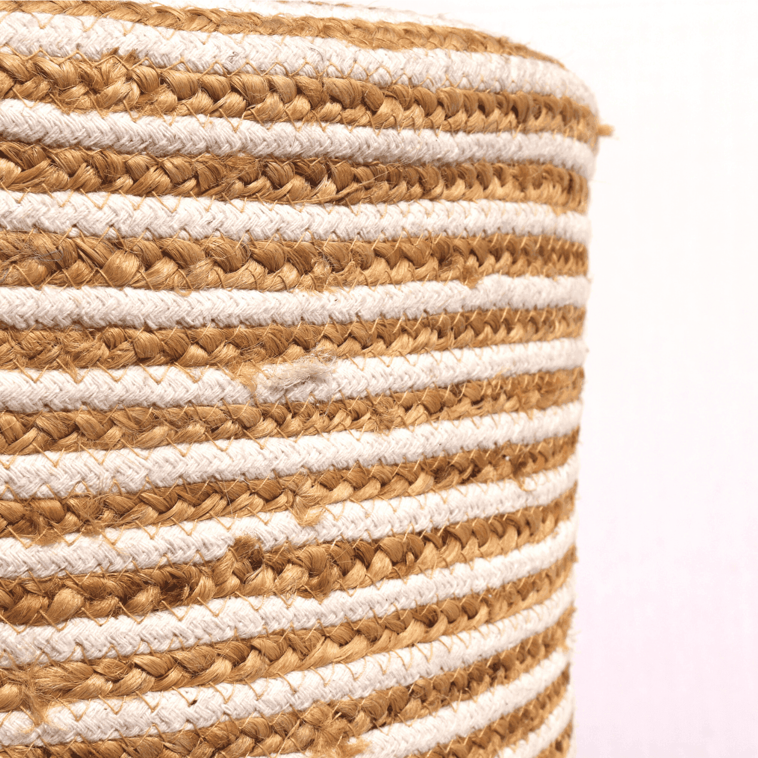 Jute Wooden Pouffe Stool  (White Spiral) - LOOSEBUCKET