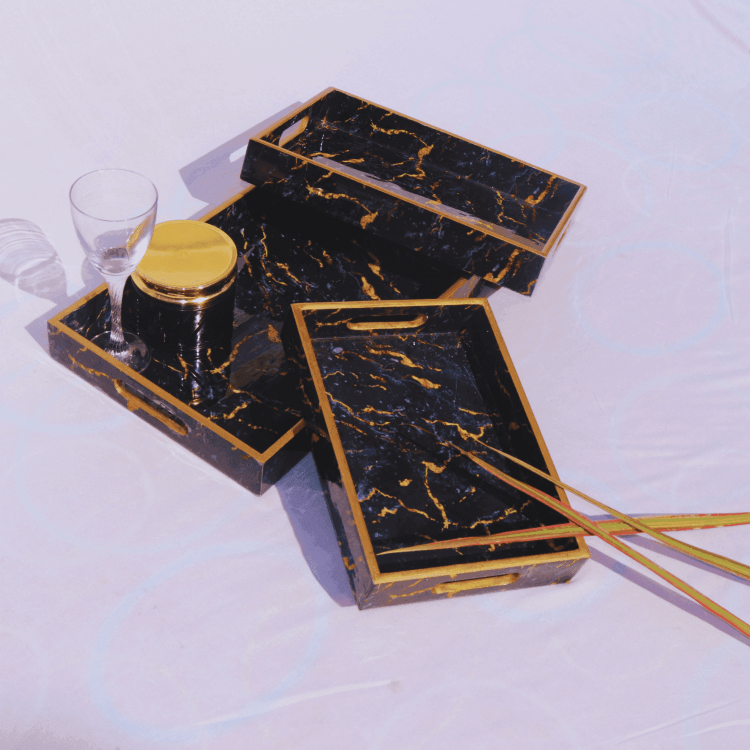 Decorative MDF Wood Trays (Black Texture) - LOOSEBUCKET